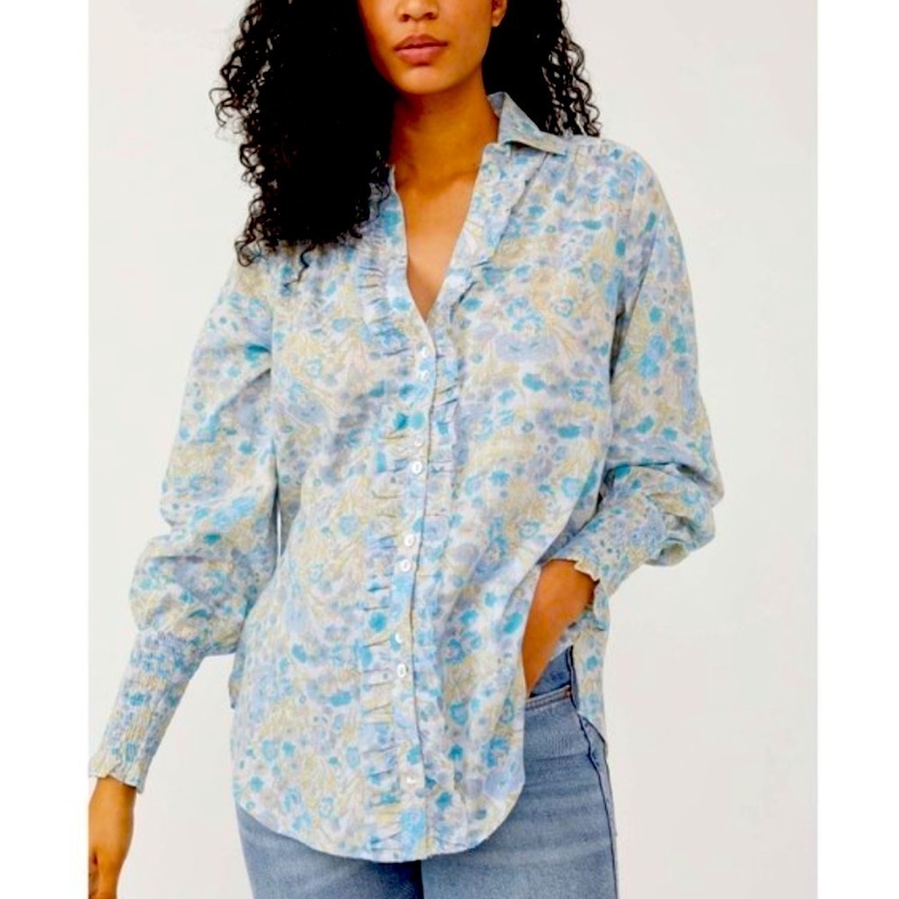 NWT: Free People Wild Gardenia Ruffle Cotton Blouse Size XS